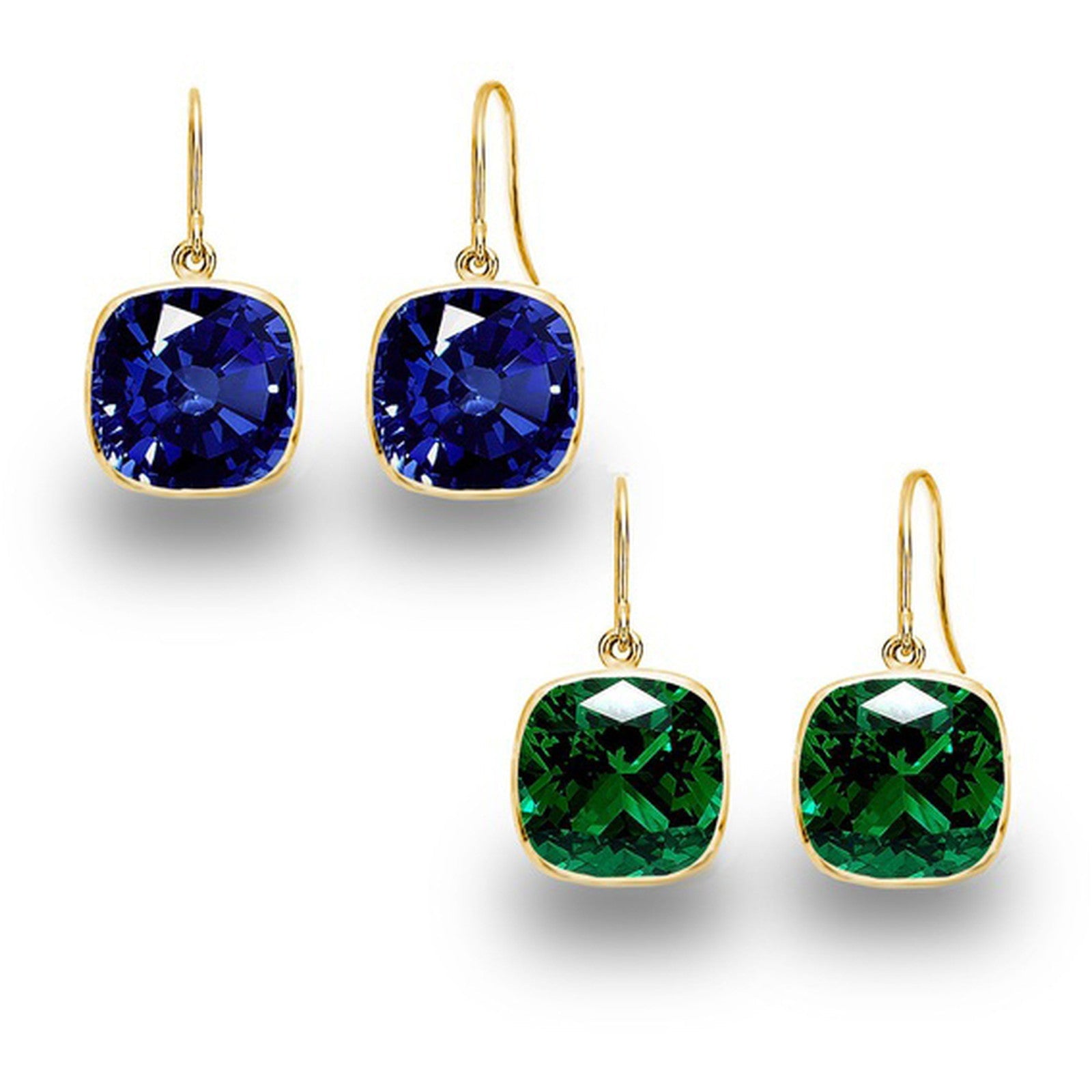 5.00 CTW Lab Grown Sapphire and Emeralds Set - 14K Gold (2 Pairs)